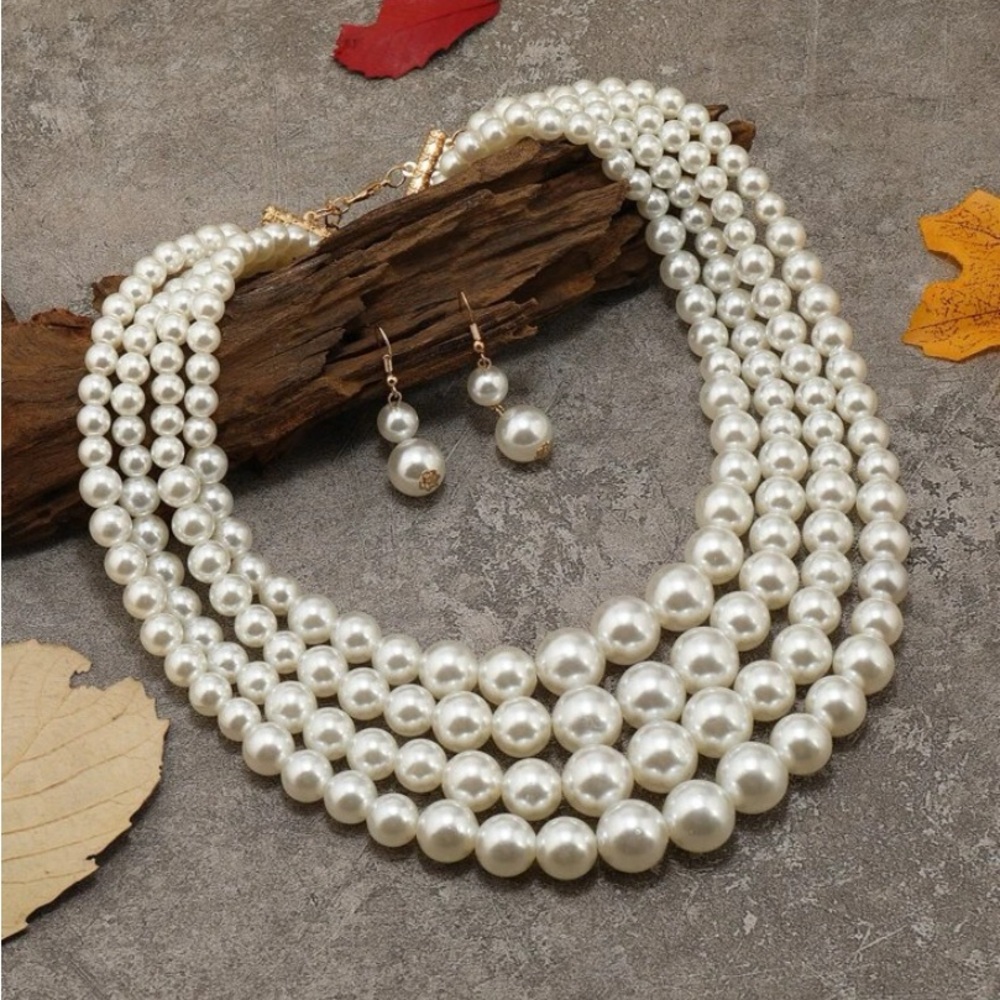 3pcs Faux Pearl Decor Jewelry Set
